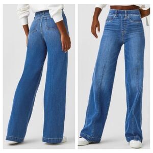 SPANX Seamed Front Wide Leg Jeans Women Size Xl Vintage Indigo Pull On NEW